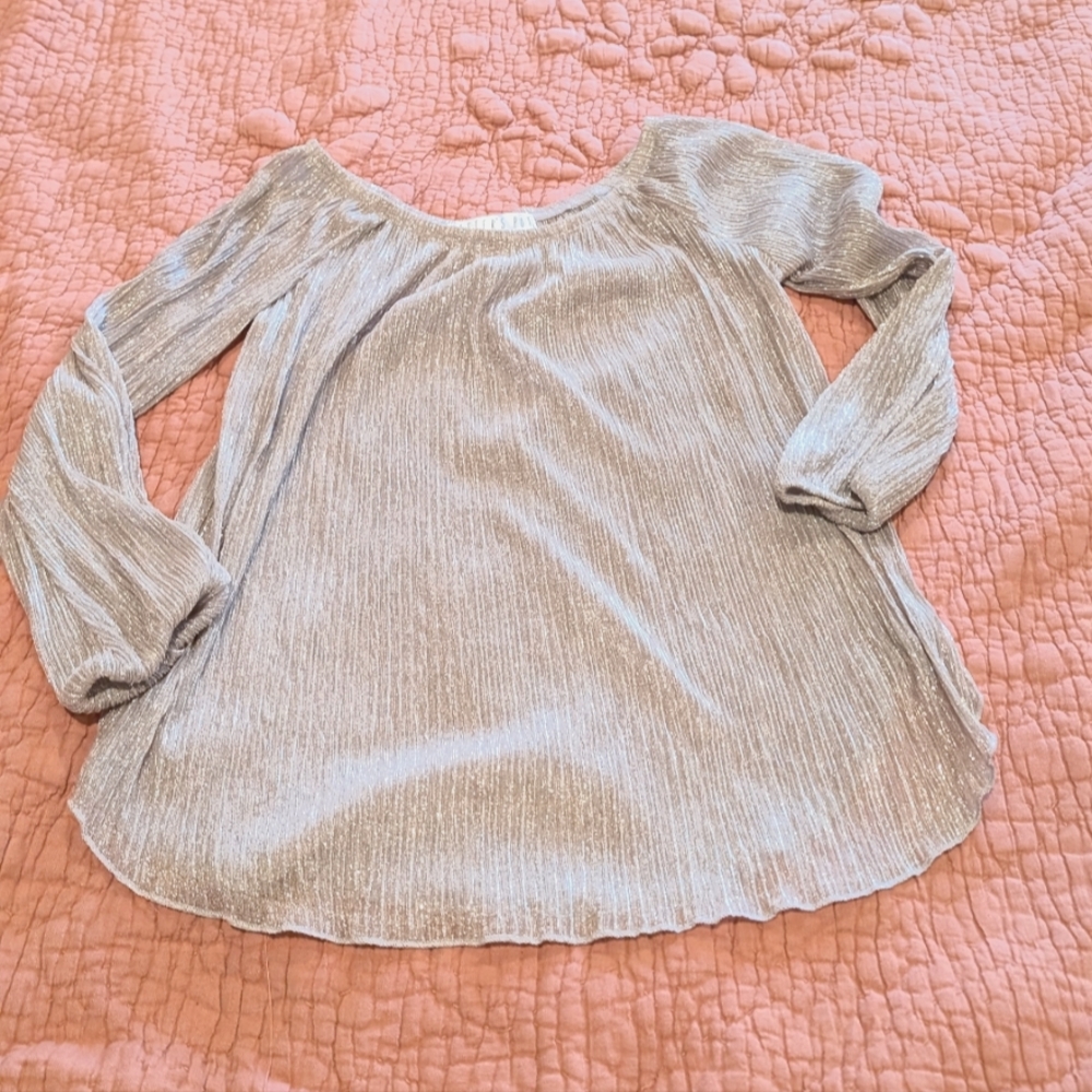Potter's Pot Shimmering Light Pink Puff Sleeve Ribbed Blouse
